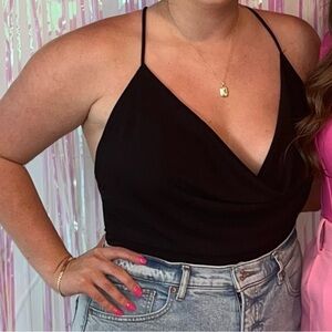 💛Bundle $8- Zara Chic Black V-Neck Bodysuit